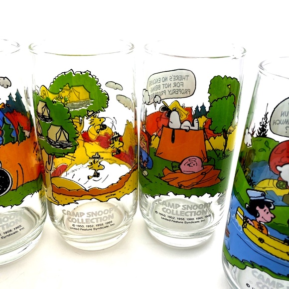 Peanuts Snoopy Camp Charlie Brown McDonalds Lot of 5 Glasses Vintage 1968 - Picture 8 of 10
